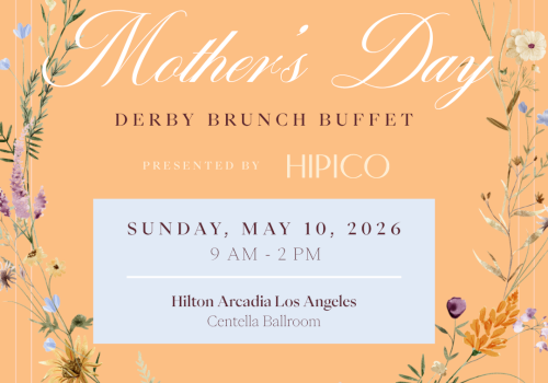Mother&rsquo;s Day Derby Brunch Buffet ad featuring floral border, pastel peach background, and details about time/location ending with a period.